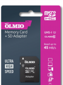Карта памяти microSDHC 32GB Extreme, UHS-I (U3) V30 A1, R:90MB/s, W:45MB/s, c адаптером, OLMIO