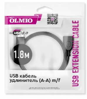 Кабель USB 2.0  1.8м (А-А) удлинитель m/f, OLMIO