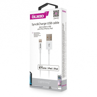 Кабель MFI USB 2.0 - Apple iPhone/iPod/iPad с разъемом 8pin, 1м, белый, OLMIO