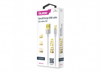Кабель DELUXE, USB 2.0 - microUSB, 1м, 2.1A, белый, OLMIO