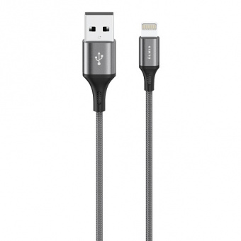 Кабель BASIC, USB 2.0 - lightning, 1.2м, 2.1A, текстильная оплетка, серый, OLMIO