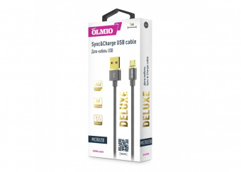 Кабель DELUXE, USB 2.0 - microUSB, 1м, 2.1A, серый, OLMIO