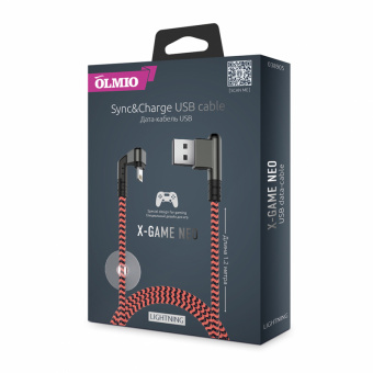 Кабель X-Game Neo USB 2.0 - Lightning, 1.2м, 2.1A, игровой, угловой USB (A), OLMIO