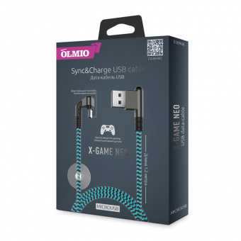 Кабель X-Game Neo USB 2.0 - microUSB, 1.2м, 2.1A, игровой, угловой USB (A), двухсторонний microUSB, OLMIO